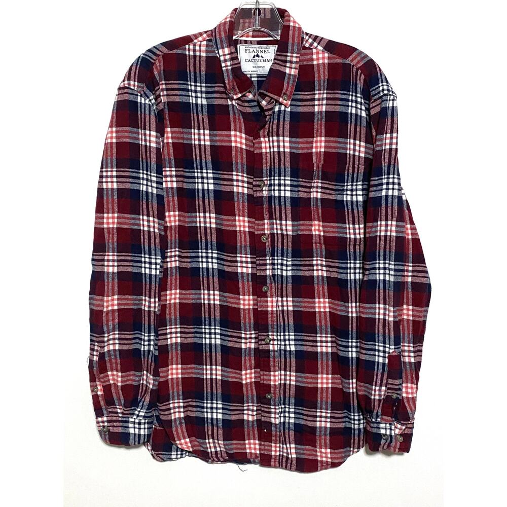 Cactus Man Flannel Red Plaid Button Shirt Men M Workwear Gorpcore Grunge Classic